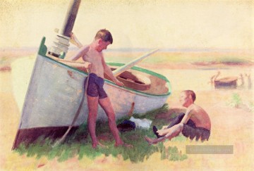  Hut Malerei - Zwei Jungs von einem Boot in der Nähe von Cape May naturalistischen Thomas Pollock Anshutz